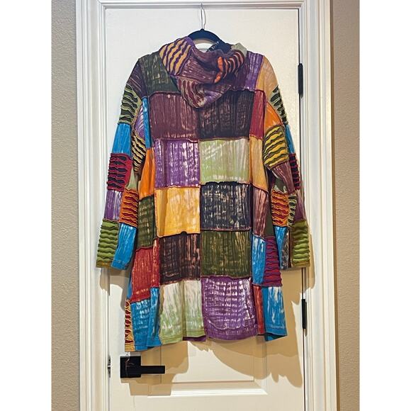 Women's Patchwork Colors BOHO Zip Hoodie 3/4 Length Plus Size - Picture 4 of 7